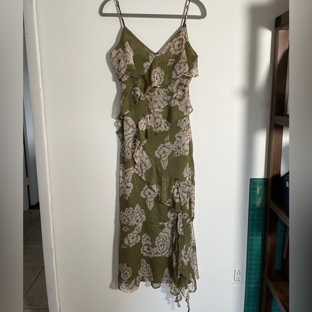 Maxi Dress Sleeveless V-Neck Size S Zara Floral Green